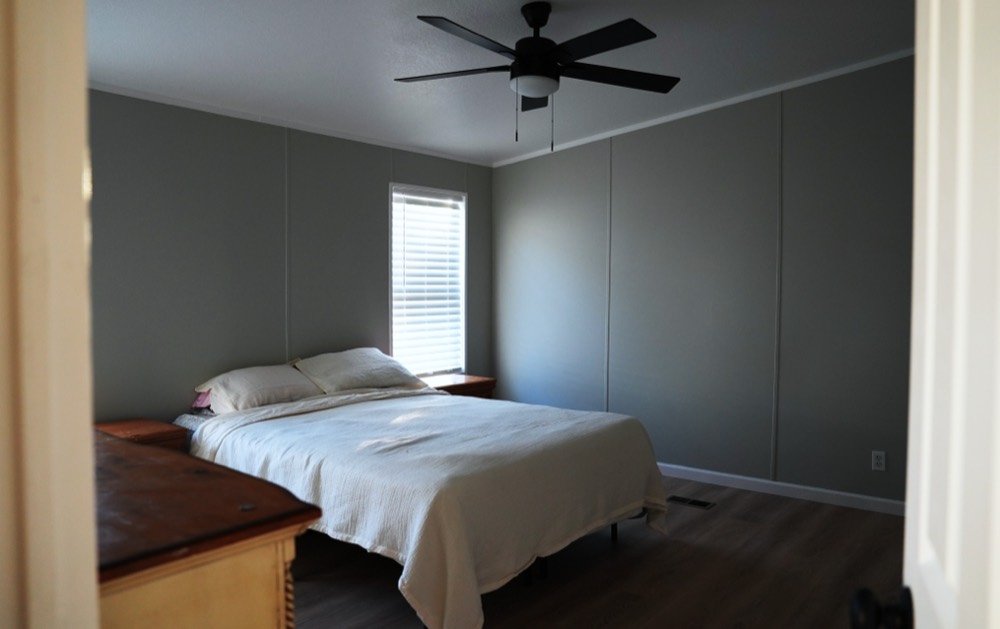 Representative bedroom interior of a Graham Shadows manufactured home